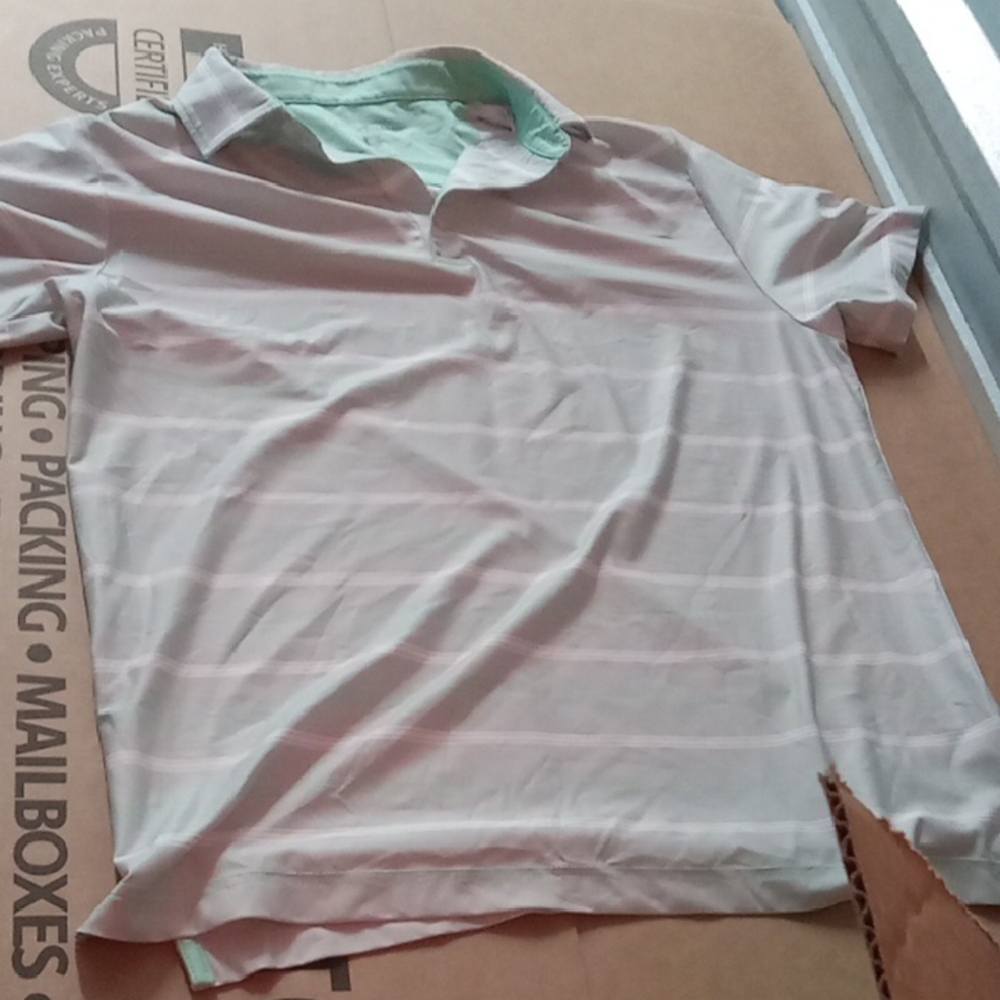 Hickey Freeman Striped Polo Golf Shirt in Light Gray and Mint